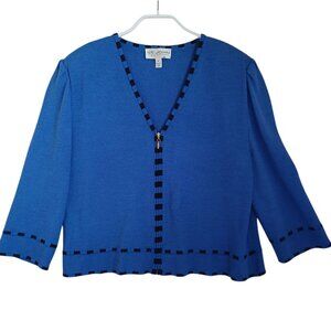 St John Collection Cardigan Sweater Zip Front Blue Black Womens 14